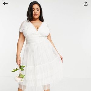 Anaya With Love Tulle Flutter Sleeve Ruffle Hem Midi Dress